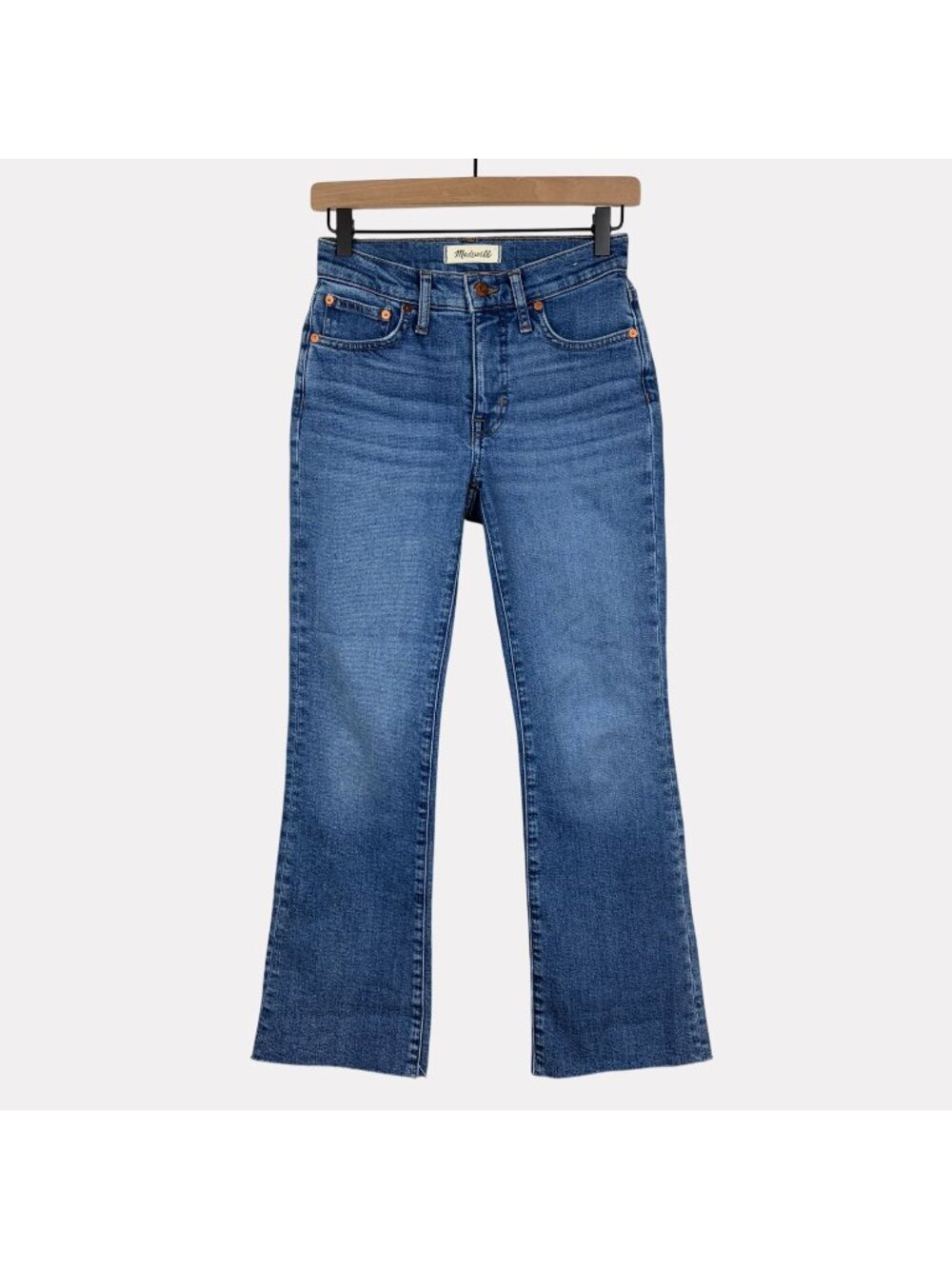 Madewell Mid-Rise Kick Out Jeans Womens 24 Blue Five Pocket Raw Hem Zip Fly